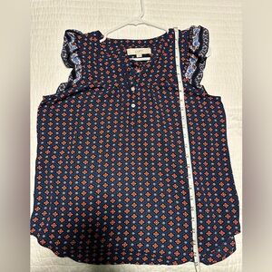 LOFT Blue and Red Geometric Blouse